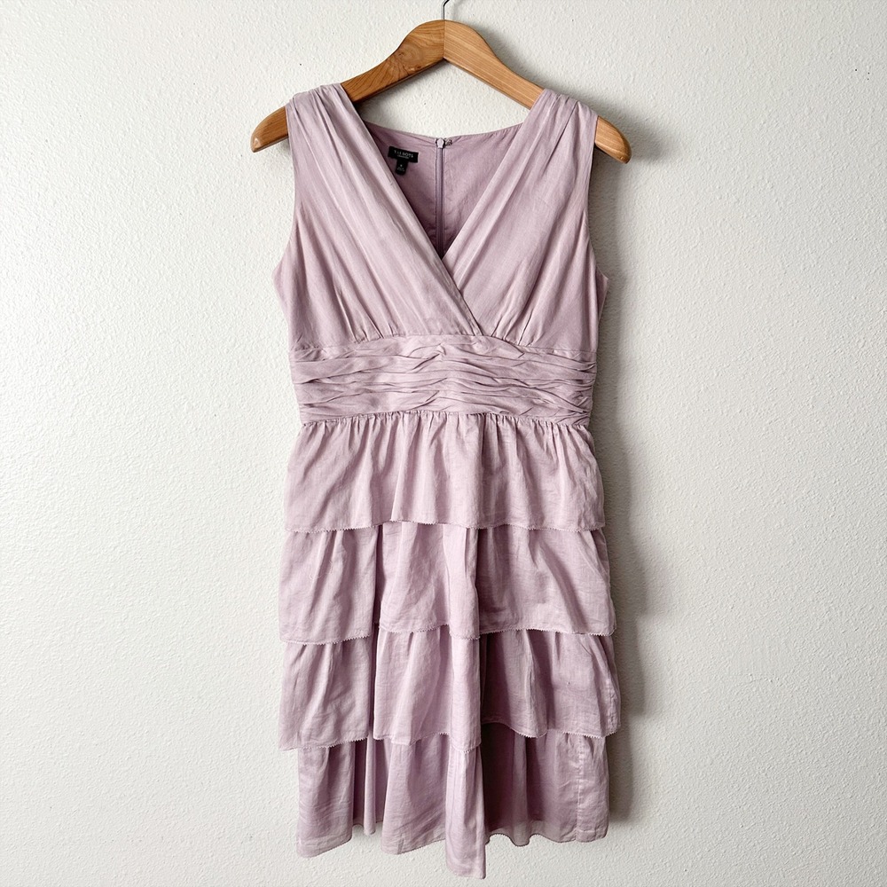 Talbots Purple Lavender Tiered Ruffle‎ V Neck Sleeveless Dress Size 8